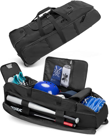Rolling Baseball Bag with Wheels – Wheeled Softball Equipment Bag for 4 Bats