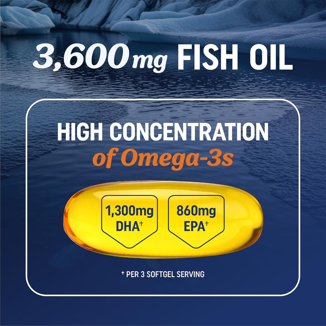 Triple Strength Omega 3 Fish Oil 3600 mg 2 × 180 Softgels (Pack of 2) PODCITY