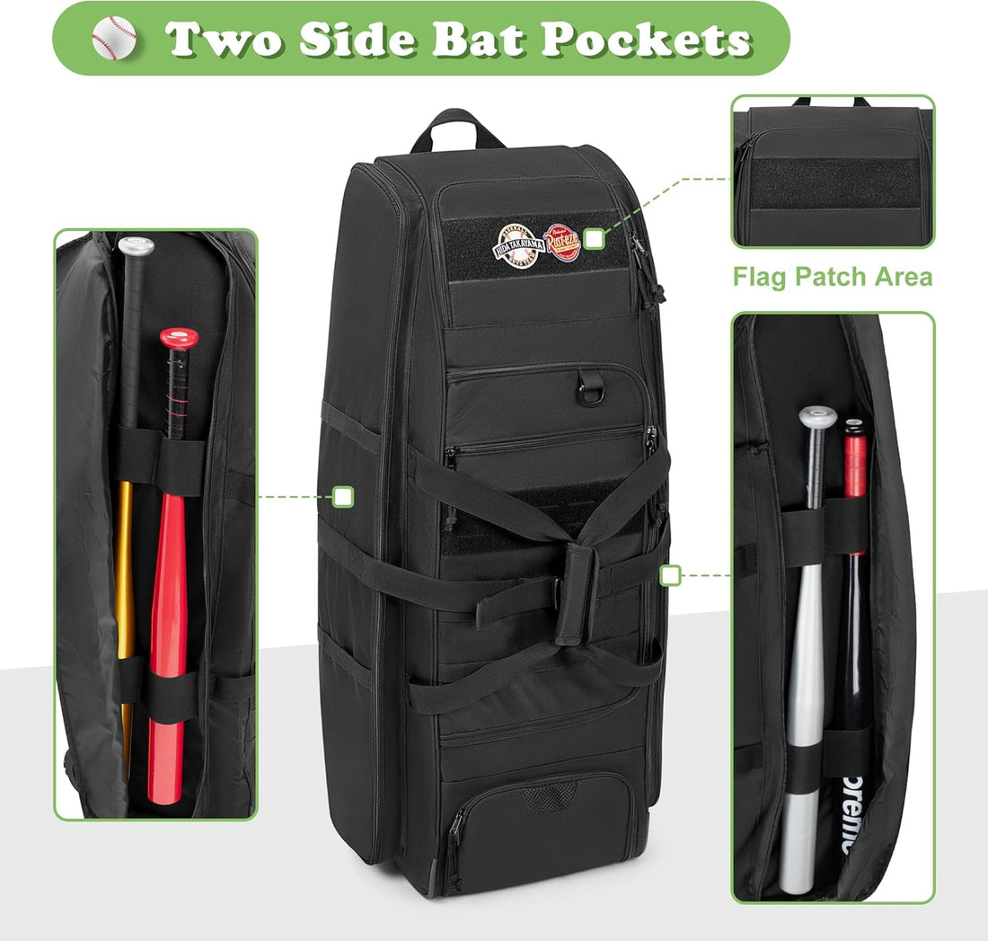 Rolling Baseball Bag with Wheels – Wheeled Softball Equipment Bag for 4 Bats