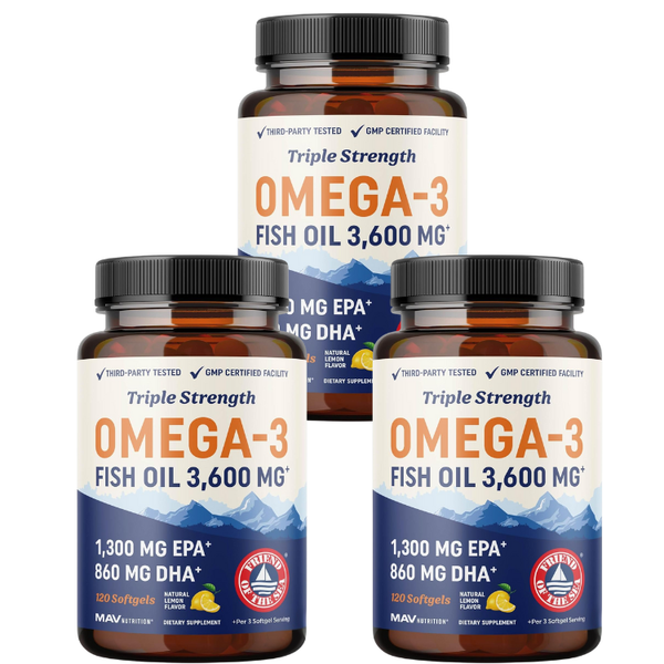 Triple Strength Omega 3 Fish Oil 3600 mg 3 × 180 Softgels (Pack of 3)