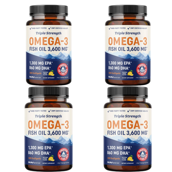 Triple Strength Omega 3 Fish Oil 3600 mg 4 × 180 Softgels (Pack of 4)