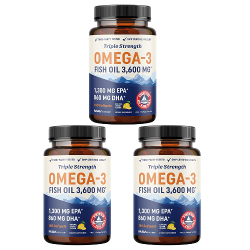 Triple Strength Omega 3 Fish Oil 3600 mg 3 × 180 Softgels (Pack of 3) PODCITY