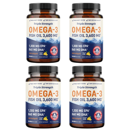 Triple Strength Omega 3 Fish Oil 3600 mg 4 × 180 Softgels (Pack of 4) PODCITY